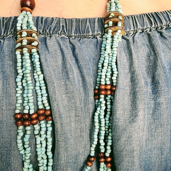 VTG Southwest Turquoise Wood Bead Layered Necklace - Picture 9 of 9